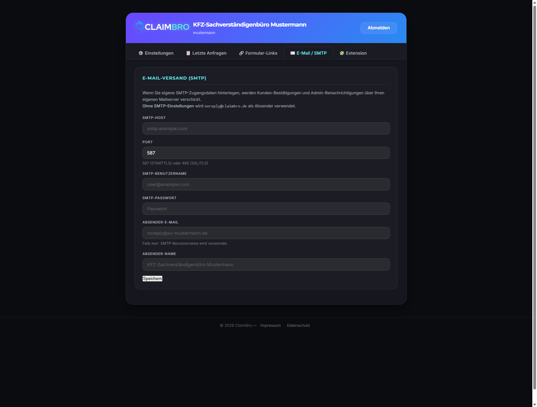 ClaimBro Dashboard – SMTP